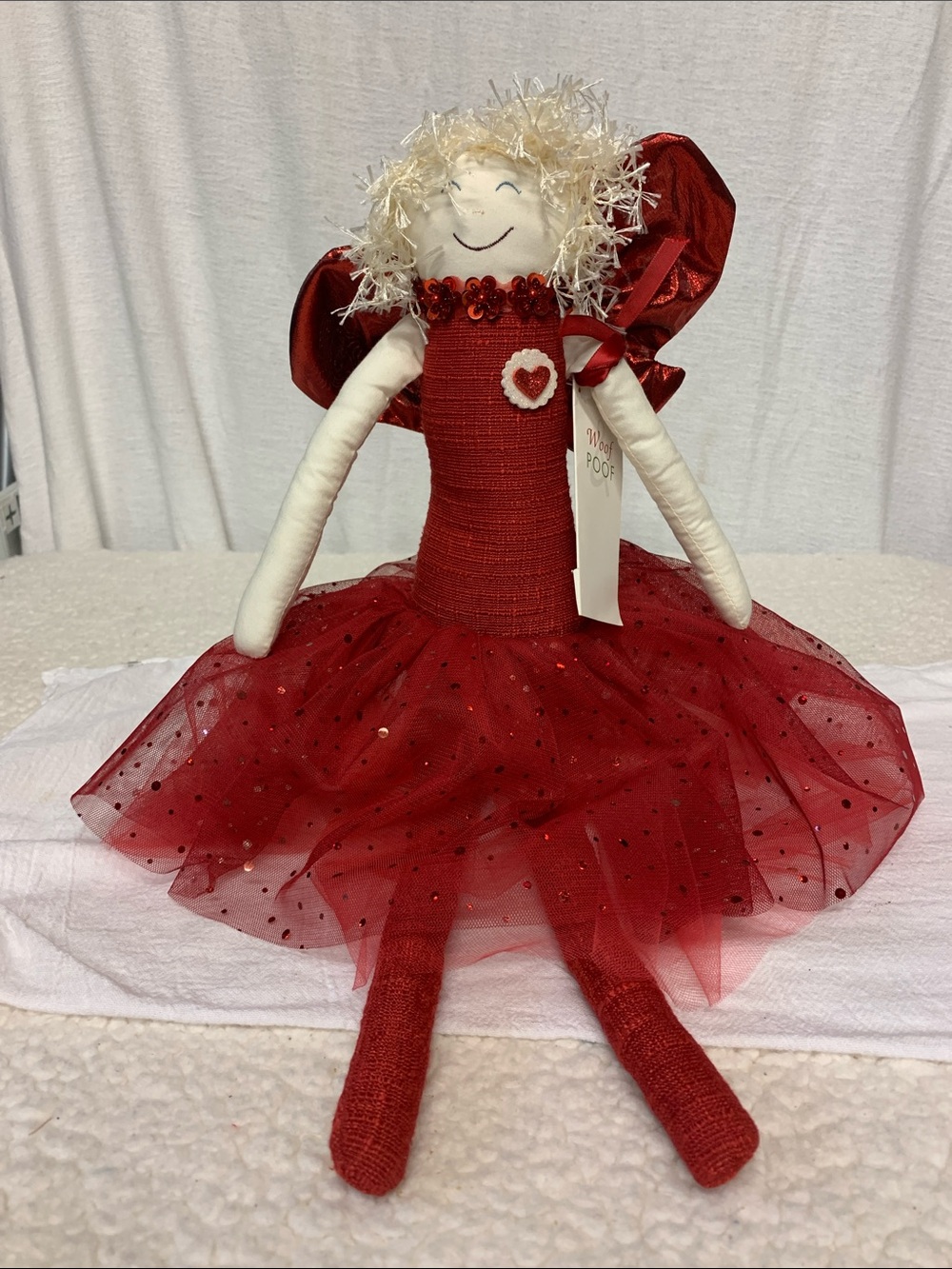 Roof Poof original heart Angel Collectible Doll NEW Red wings Sequin tulle skirt